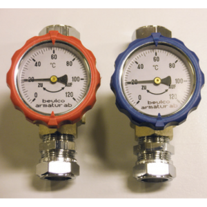 Ball valve with thermometer Red