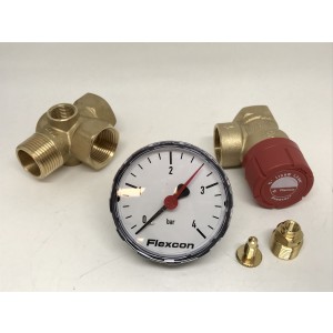 Fittings kit with safety valve for expansion vessel